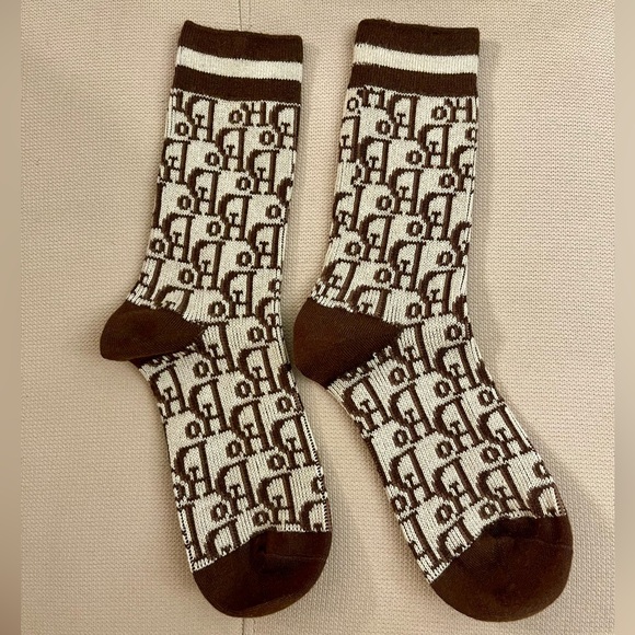 Accessories - Designer Brown and White Patterned Socks